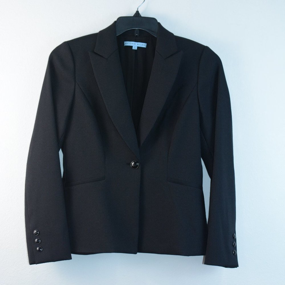 Antonio Melani Blazer Suit Jacket Size 4 Career Work Black Dark Gray Striped